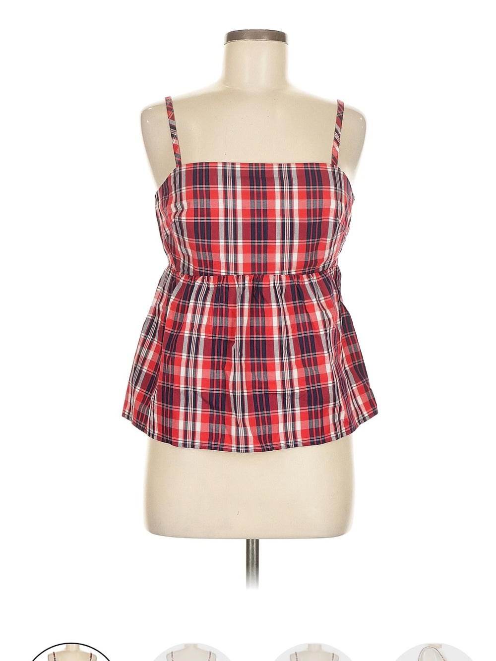 J.Crew Red Plaid Square Neck Spaghetti Strap baby doll blouse